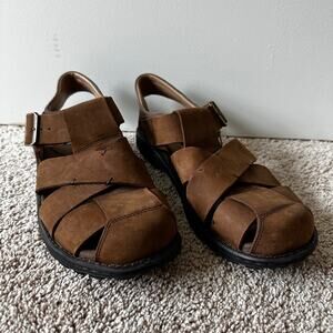 Abeo Brandon Neutral Leather Fisherman Sandals Leather Brown Mens 10 Bio Systems